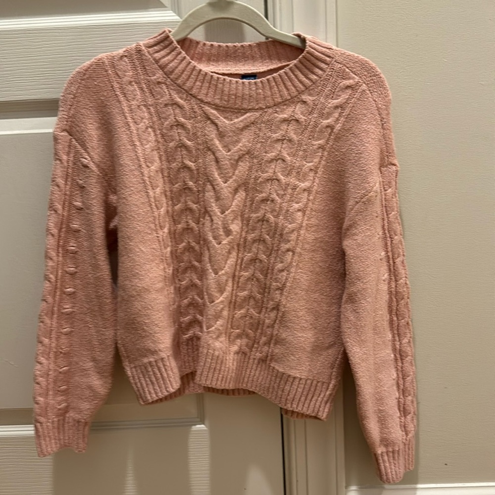 Old Navy girls pink cable knit sweater size 10 -12